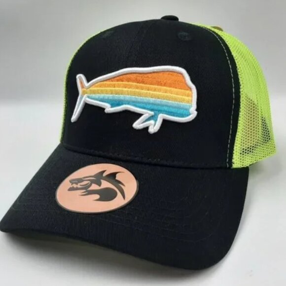 Dorado Mahi Dolphin Fish Embroidered Mesh Snapback Fishing Hat Cap - Picture 2 of 4